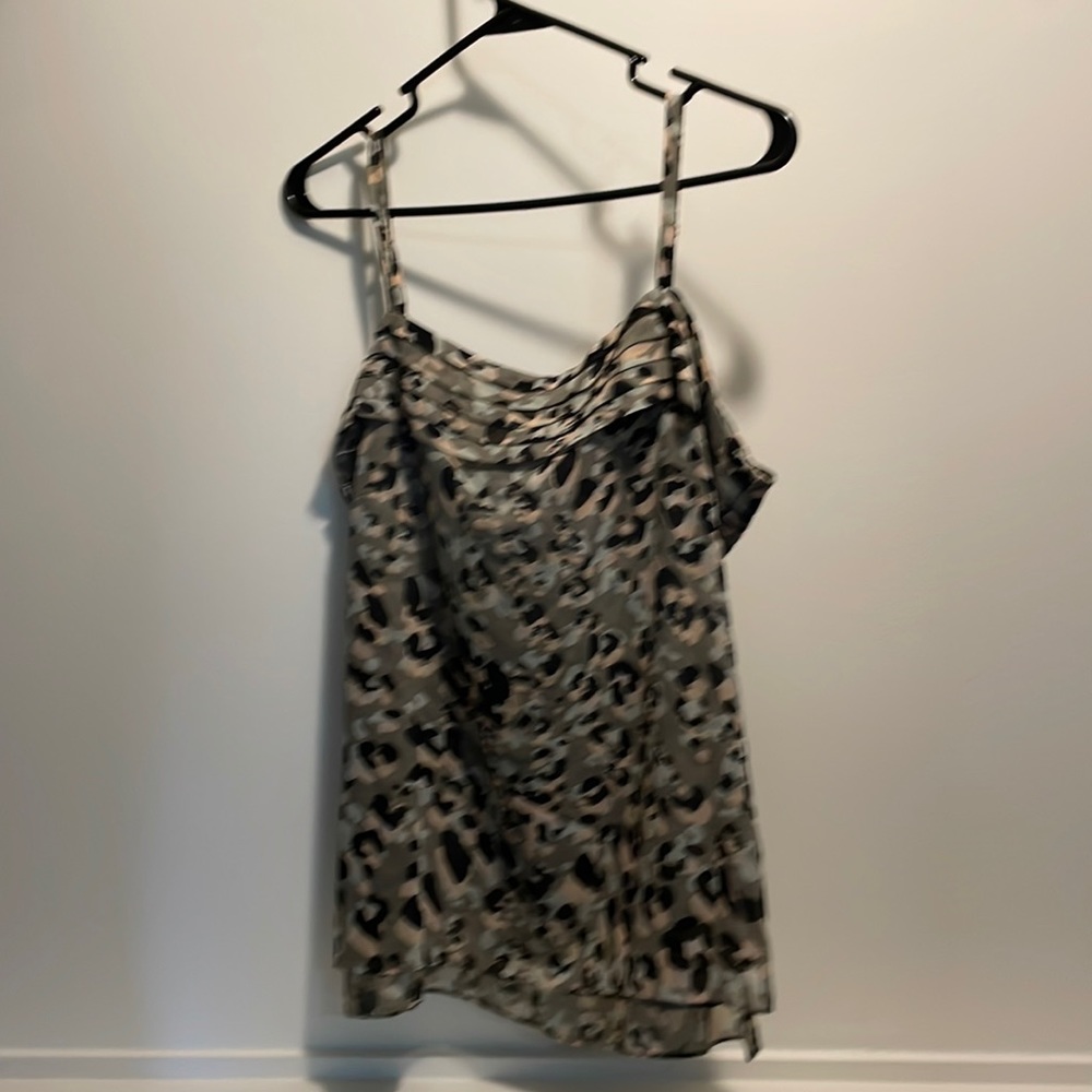 CAbi Leopard Print Cowl Neck Camisole in Taupe and Black